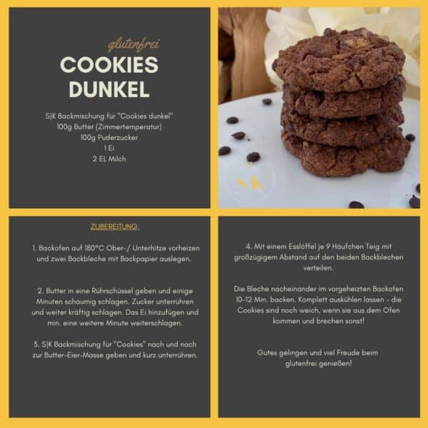Rezeptkarte glutenfreie Cookies dunkel